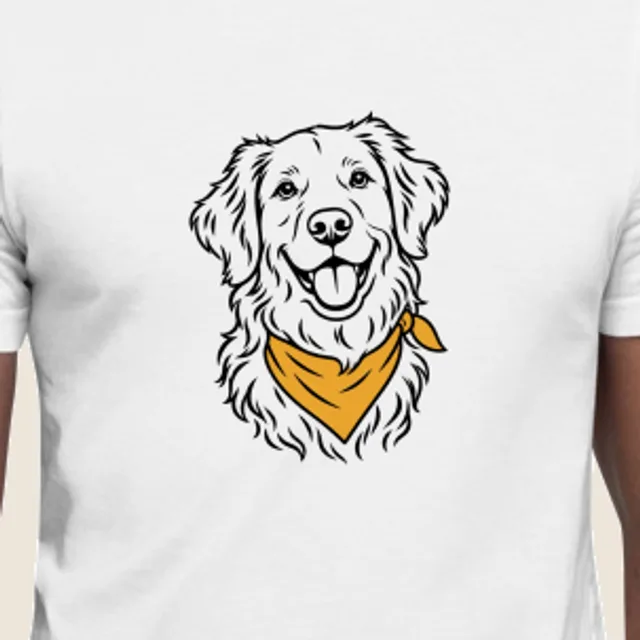 Golden retriever, Line art pet portrait style, printed on a tee