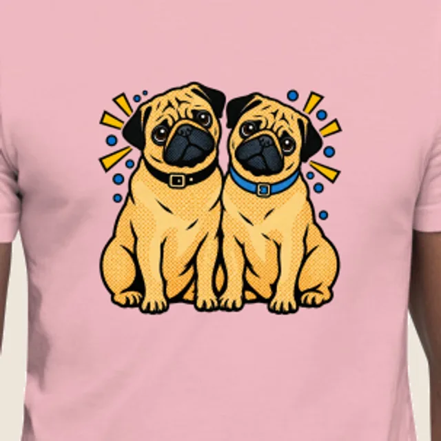 Two pugs, Halftone pop style, printed on a tee