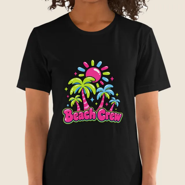 Beach Crew printed across the front of a black tee