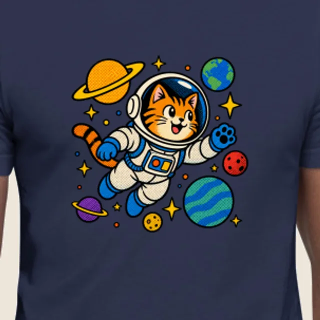 Halftone pop cat astronaut, printed on a tee
